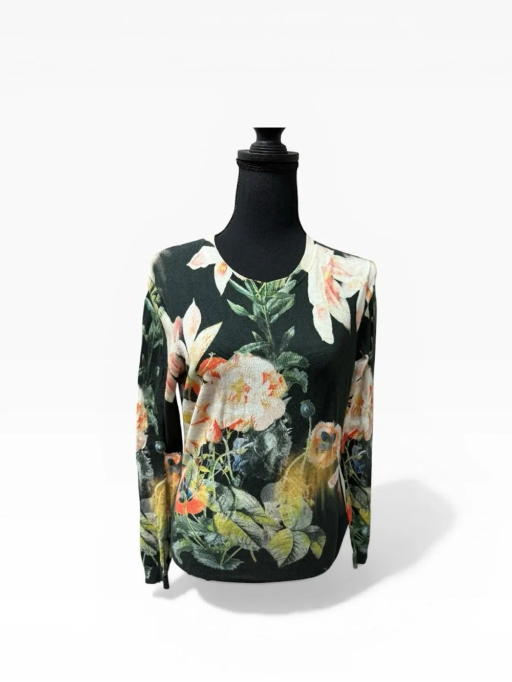 Ted Baker Floral Sweater Black Multi Long Sleeve Knit Pullover Top 2